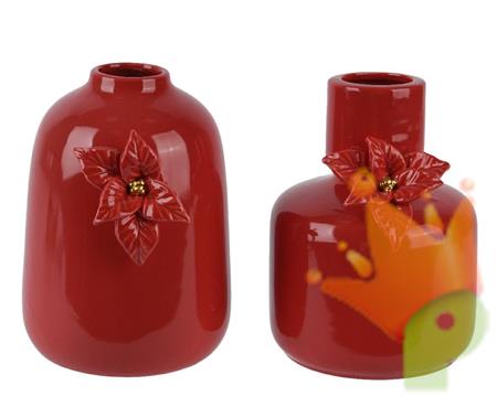 VASO IN PORCELLANA CON STELLA DI NATALE ROSSO 16CM 2ASS