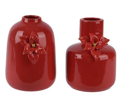 VASO IN PORCELLANA CON STELLA DI NATALE ROSSO 16CM 2ASS