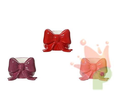 PORTACANDELA IN CERAMICA FORMA FIOCCO 4,5X6,8X7,5CM 3ASS