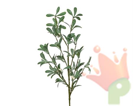 RAMO CON FOGLIE VERDI E BACCHE BIANCHE 60 CM