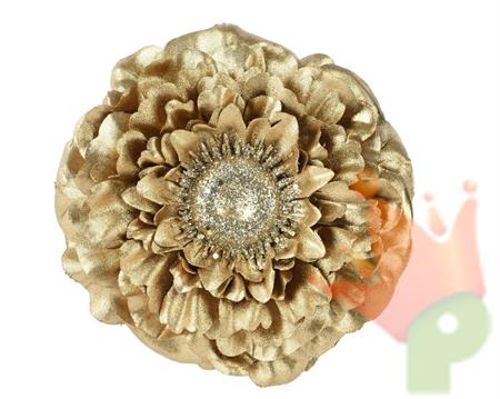 FIORE DI ZINNIA ORO GLITTER 10X3 CM