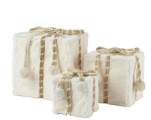 SCATOLE REGALO PELLICCIA BIANCO LANA CON POMPON 21X21CM 3PZ