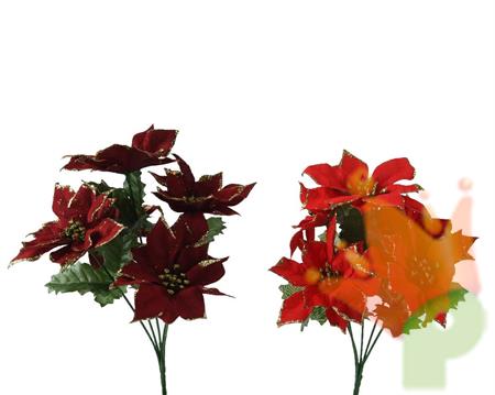 MAZZETTO SU STELO DI STELLE DI NATALE ROSSE / BORDEAUX H.36 CM