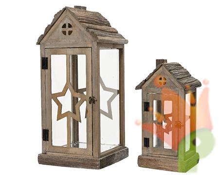 LANTERNA IN LEGNO CON TETTO IN CORTECCIA H.62,5X26,5X28,5 CM