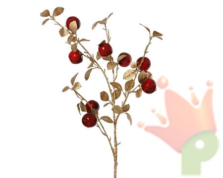 RAMO CON FOGLIE ORO E  MELE ROSSE H.91 CM