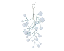 PENDENTE RAMETTO BIANCO IRIDESCENTE CON PALLINE BIANCHE H.30X20X
