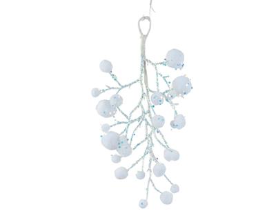 PENDENTE RAMETTO BIANCO IRIDESCENTE CON PALLINE BIANCHE H.30X20X