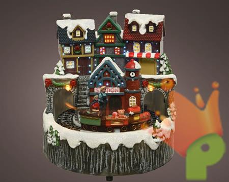 VILLAGGIO DI NATALE CON TRENO IN MOVIMENTO 15X15X15,5 CM