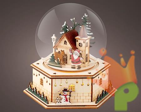 VILLAGGIO DI NATALE IN LEGNO CON SFERA MAGICA IN MOVIMENTO 3 LED