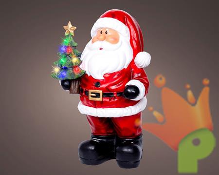BABBO NATALE IN POLIRESINA CON ALBERO LED MULTICOLOR H.63X34X42C
