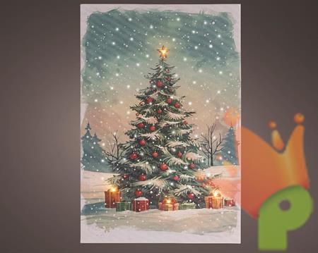 QUADRO IN TELA LUMINOSO ALBERO DI NATALE CON LED BIANCO CALDO /F
