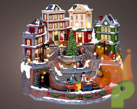 VILLAGGIO NATALIZIO CON LUCI MUSICA ALBERO TRENO IN MOVIMENTO H.