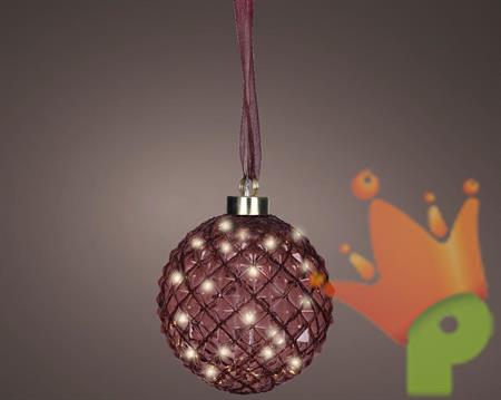 PALLINA DI NATALE LUMINOSA IN VETRO BORDEAUX 40 LED BIANCO CALDO