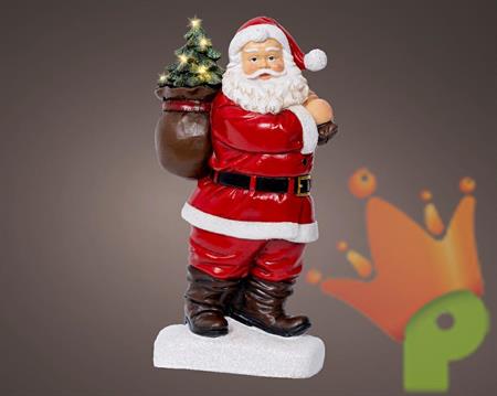 BABBO NATALE IN POLIRESINA CON SACCO E ALBERO CON LUCI LED H.30C