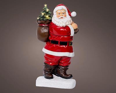 BABBO NATALE IN POLIRESINA CON SACCO E ALBERO CON LUCI LED H.30C