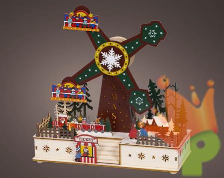 PAESAGGIO LED IN LEGNO GIOSTRA NATALIZIA CON LUCI LED E MUSICA H