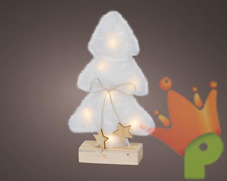 ALBERO BIANCO SU BASE IN LEGNO CON LUCI LED BIANCO CALDO H.24,5X