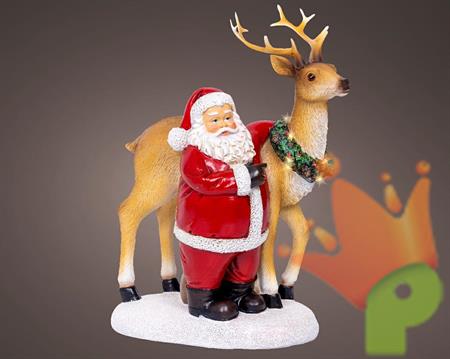 BABBO NATALE CON RENNA IN POLIRESINA H.26X19X12 CM