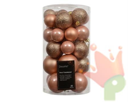 PALLINE DI NATALE PESCA LUCIDE GLITTER OPACHE 30 PZ ASSORTITE