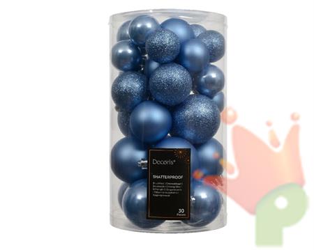 PALLINE DI NATALE AZZURRO CIELO GLITTER OPACHE LUCIDE 30PZ ASSOR