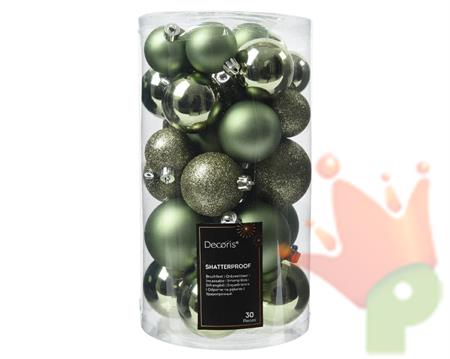 PALLINE DI NATALE VERDE ROSMARINO  MISURE ASSORTITE 30 PZ