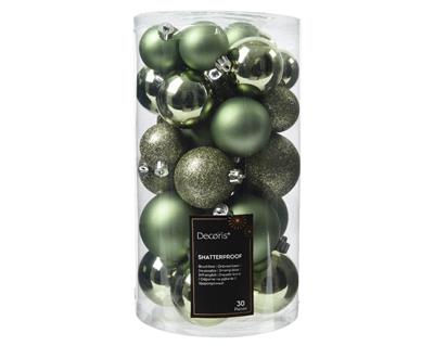 PALLINE DI NATALE VERDE ROSMARINO  MISURE ASSORTITE 30 PZ
