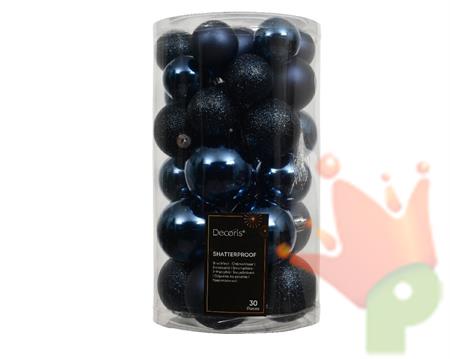 PALLINE DI NATALE BLU NOTTE  MISURE ASSORTITE 30 PZ