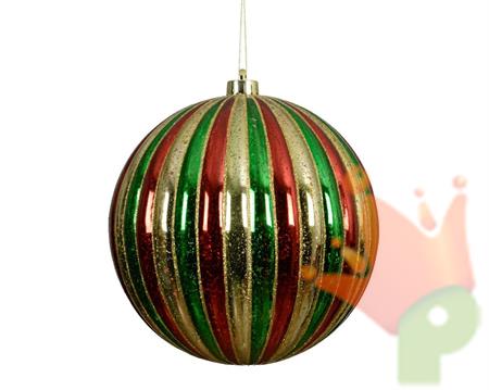 PALLINA DI NATALE A STRISCE ORO/VERDE/ROSSA 20 CM