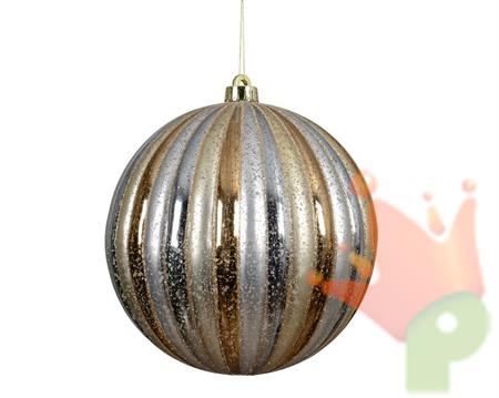 PALLINA DI NATALE A STRISCE ORO/BIANCO/ARGENTO 20 CM