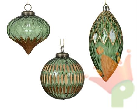 PALLINA VERDE PINO TRASPARENTE DECO GLITTER ORO 8 CM 1 PZ ASS.