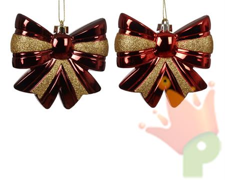PENDENTE NATALIZIO FIOCCO ROSSO ORO GLITTER INFRANGIBILE 12 CM A