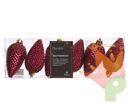 PENDENTI PER ALBERO DI NATALE PIGNE BORDEAUX GLITTER  6 PZ 8 CM