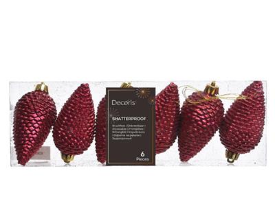 PENDENTI PER ALBERO DI NATALE PIGNE BORDEAUX GLITTER  6 PZ 8 CM