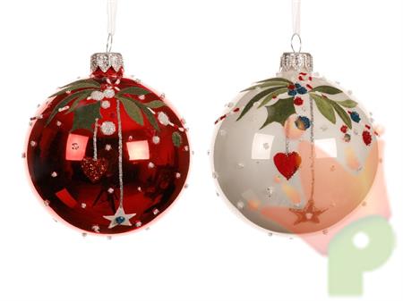 PALLINA DI NATALE ROSSA/BIANCA DECORO AGRIfOGLIO BACCHE  8 CM