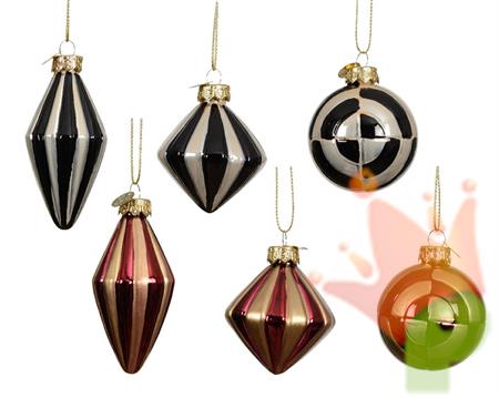 PENDENTE NATALIZIO IN VETRO ROSSO ORO /NERO BIANCO 6CM 1 PZ ASS.