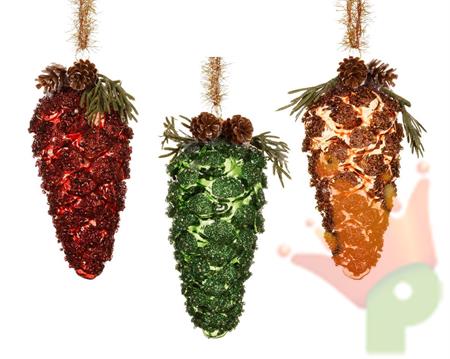 PIGNA IN VETRO ROSSA/VERDE/ARANCIO CON GLITTER H.12,5X6 1 PZ ASS
