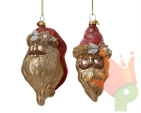 PENDENTE NATALIZIO BABBO NATALE IN VETRO CON PERLINE H.12,3CM