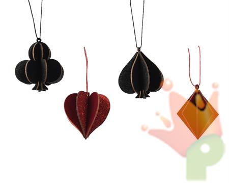 PENDENTE NATALIZIO SEMI CARTE IN LEGNO ROSSO/NERO 6,5CM ASSORTIT