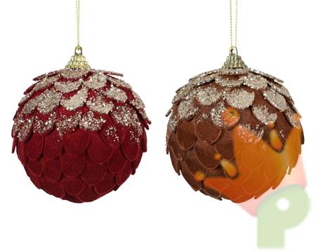 PENDENTE PIGNA IN SCHIUMA BORDEAUX/MARRONE CON GLITTER 8CM 1PZ