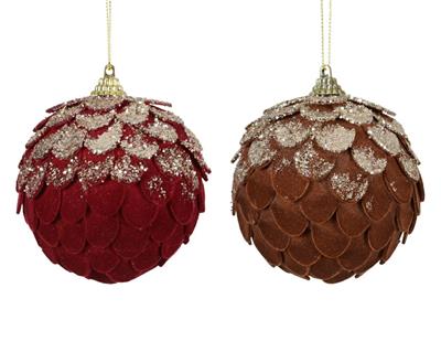 PENDENTE PIGNA IN SCHIUMA BORDEAUX/MARRONE CON GLITTER 8CM 1PZ