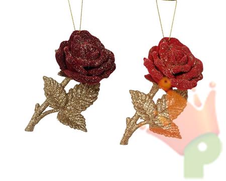 PENDENTE NATALIZIO ROSA BORDEAUX/ROSSA GLITTER H.11,7CM ASSORTIT