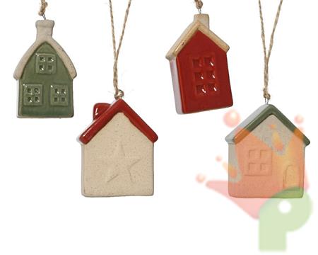 PENDENTE CASETTA NATALIZIA IN CERAMICA H.7,2X5,7X3CM ASSORTITA
