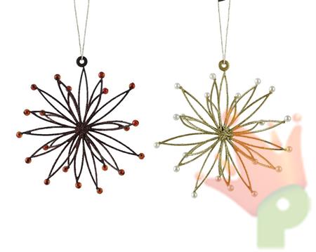 PENDENTE FIOCCO DI NEVE GLITTER ORO/MARRONE CON PERLINE 1 PZ 17C