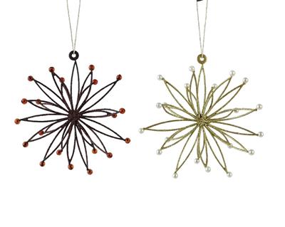 PENDENTE FIOCCO DI NEVE GLITTER ORO/MARRONE CON PERLINE 1 PZ 17C