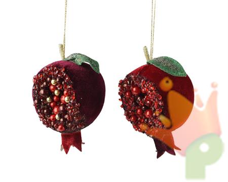 PENDENTE MELOGANO ROSSO IN VELLUTO CON PERLINE 13X6X9CM ASSORTIT