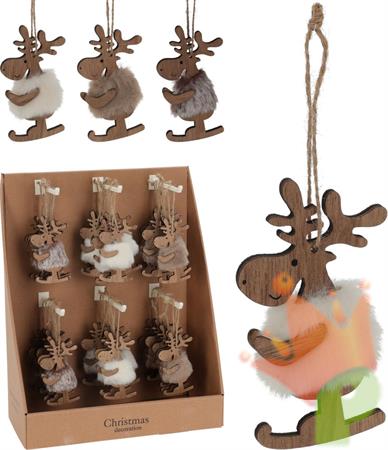 PENDENTE PER ALBERO DI NATALE RENNA IN LEGNO 11 CM ASSORTITA