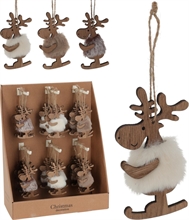 PENDENTE PER ALBERO DI NATALE RENNA IN LEGNO 11 CM ASSORTITA