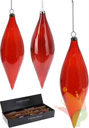 PENDENTE NATALIZIO GOCCIA IN VETRO ROSSA 21 CM ASSORTITO
