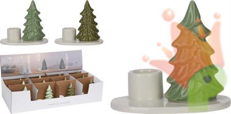 PORTACANDELA IN PORCELLANA CON ALBERO DI NATALE 8 CM ASSORTITO