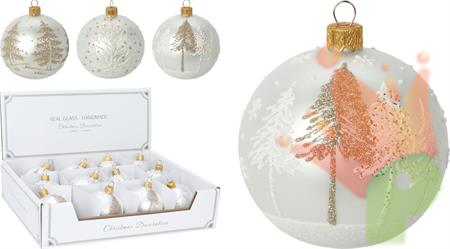 PALLINA DI NATALE VETRO BIANCA DECORO ALBERI 10 CM ASSORTITA